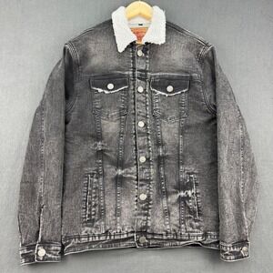 Levi's 504 Denim Jacket Sherpa Collar Black Wash Western Trucker Style L34